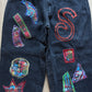 Vintage Slick Work In Progress Embroidered Patchwork Faded Black Denim Jeans