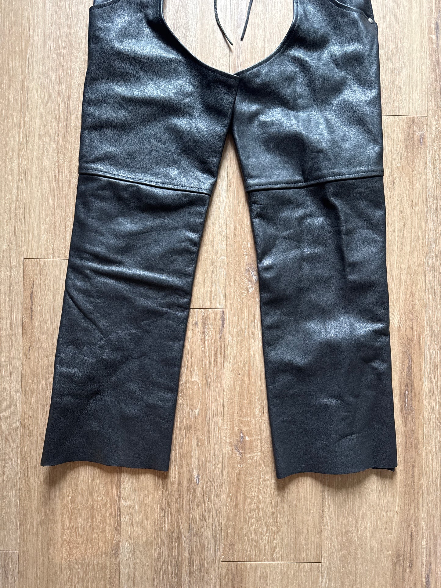 Vintage Leather Craft USA Black Leather Chaps Motorcycle Biker Pants