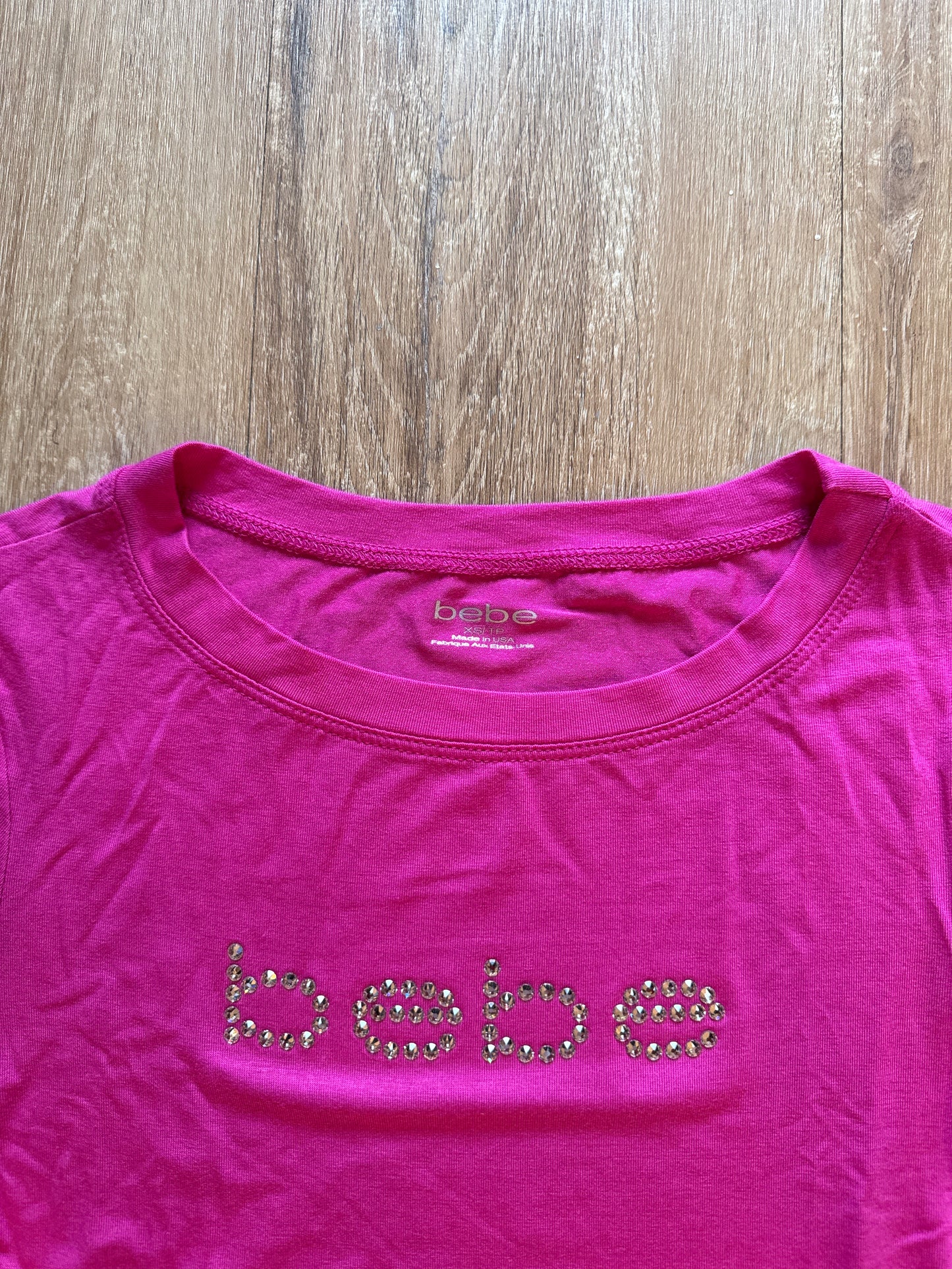 Y2K Women’s Bebe Bedazzled Logo Pink Tee
