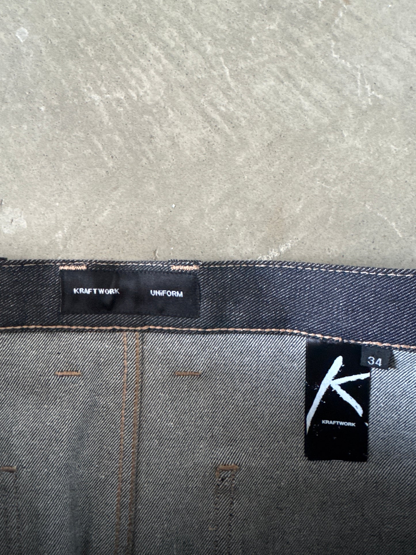 Kraftwork Uniform Raw Indigo Denim Cross Hatch Slub Baggy Shorts