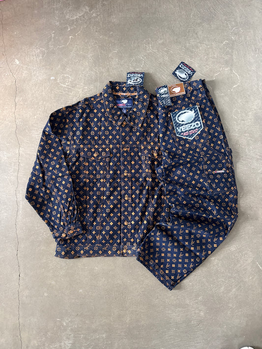 Vintage 90s Veezo Wear Monogram Designer Denim Jeans Set