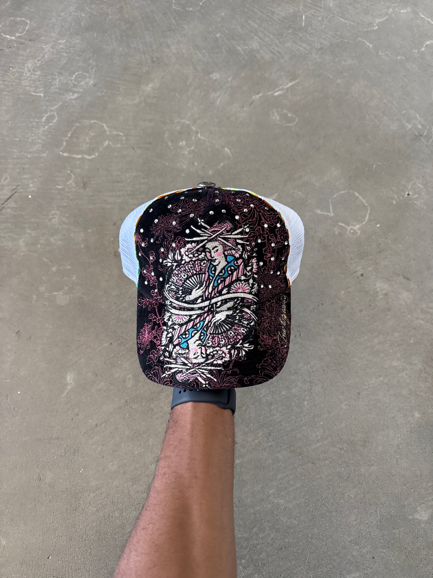 Y2K Four 41 Rhinestone Embroidered Trucker Hat