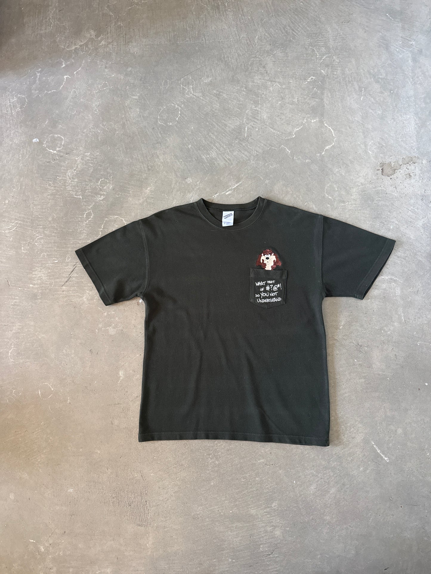 Vintage 2000 Warner Bros Taz Devil Embroidered Pocket Tee