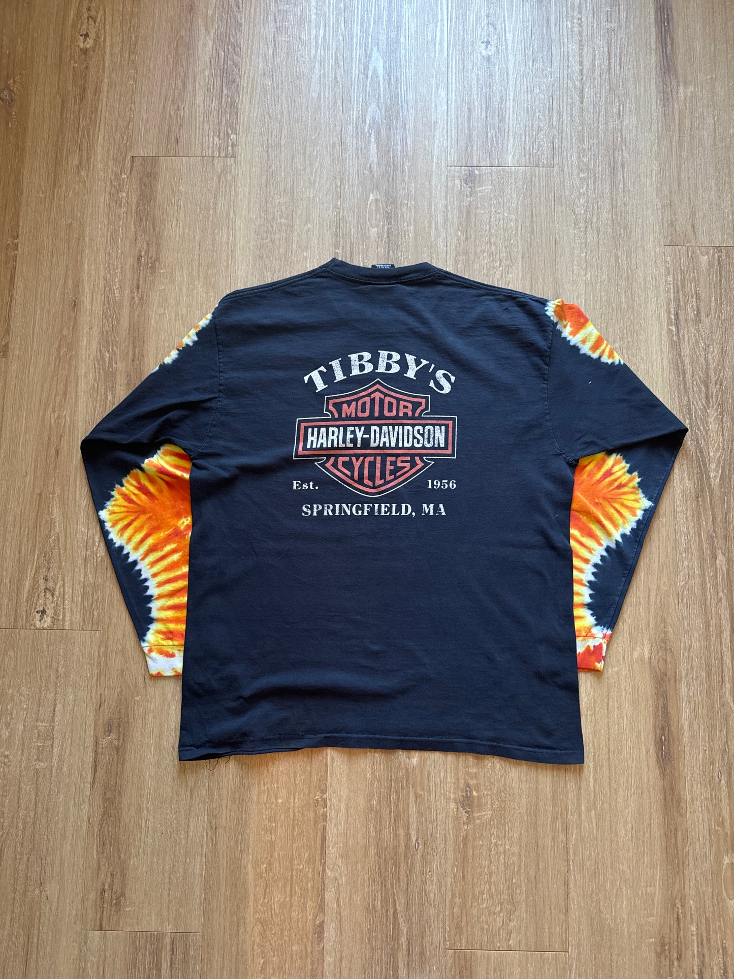 Vintage Harley Davidson Flame Sleeve Springfield Massachusetts Long Sleeve