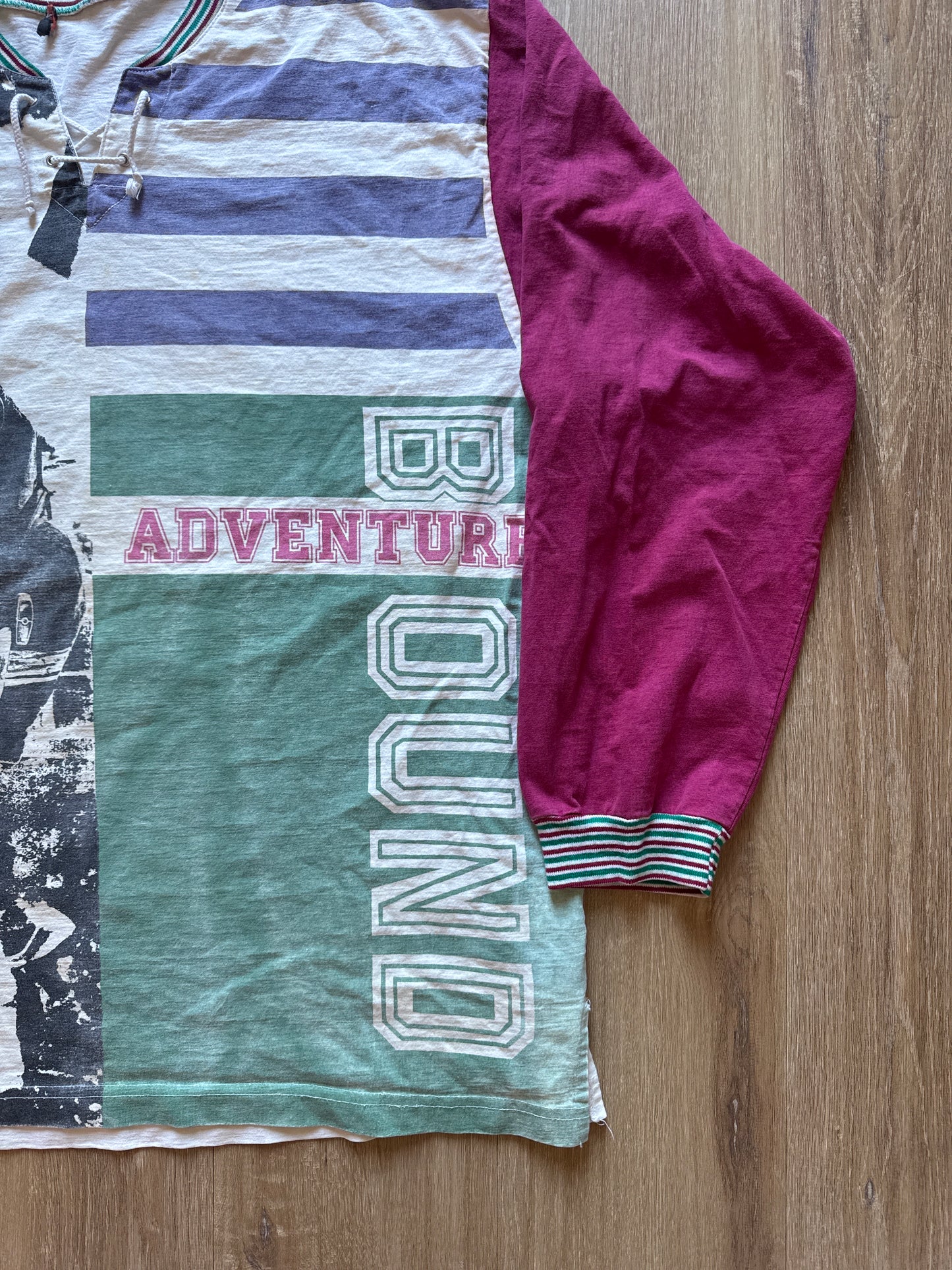 Vintage 90s Patchwork Graphic Adventure Bound Lace Up Long Sleeve Tee