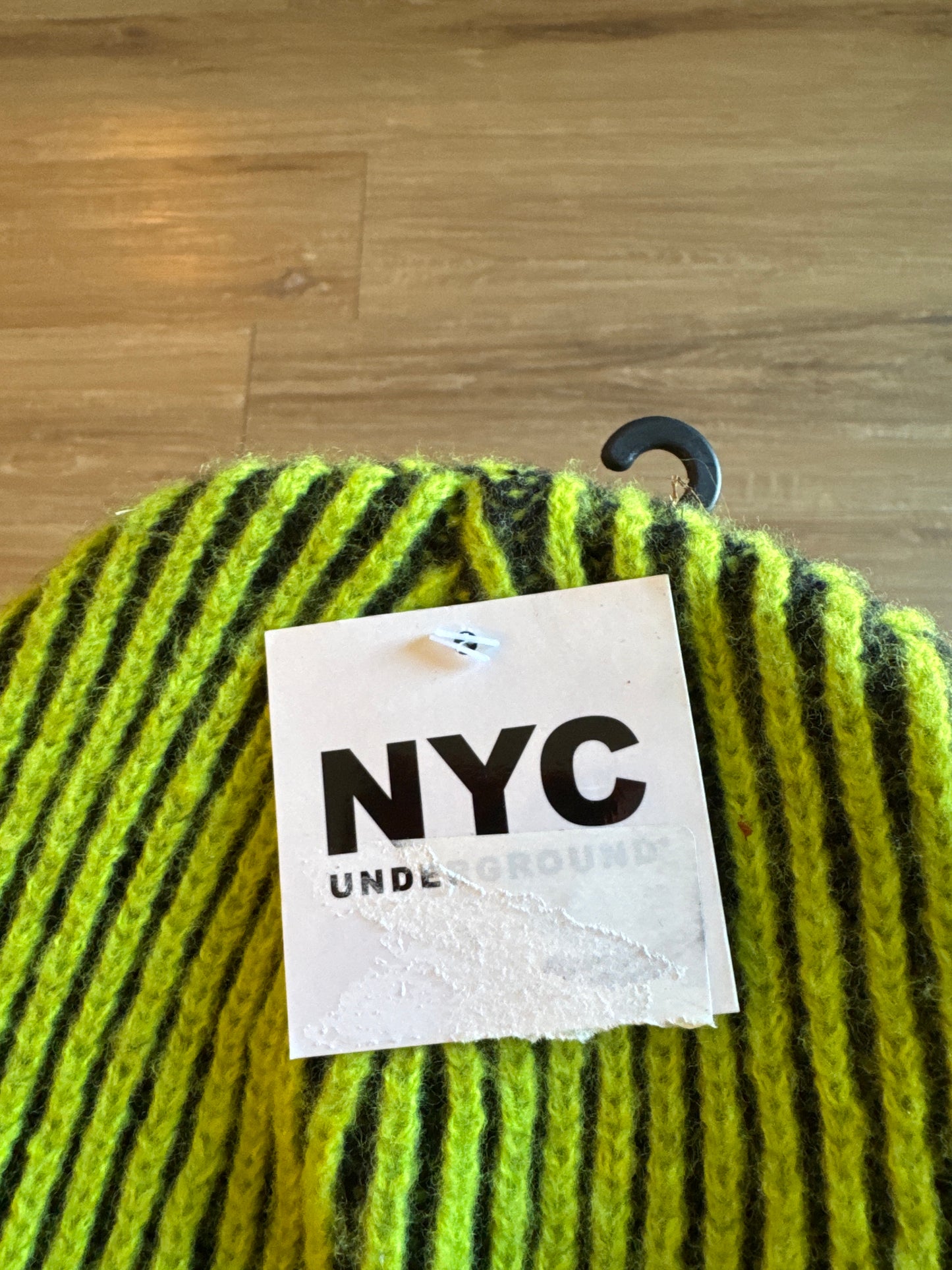 Vintage NYC Underground Coal Ribbed Knit Striped Beanie Hat