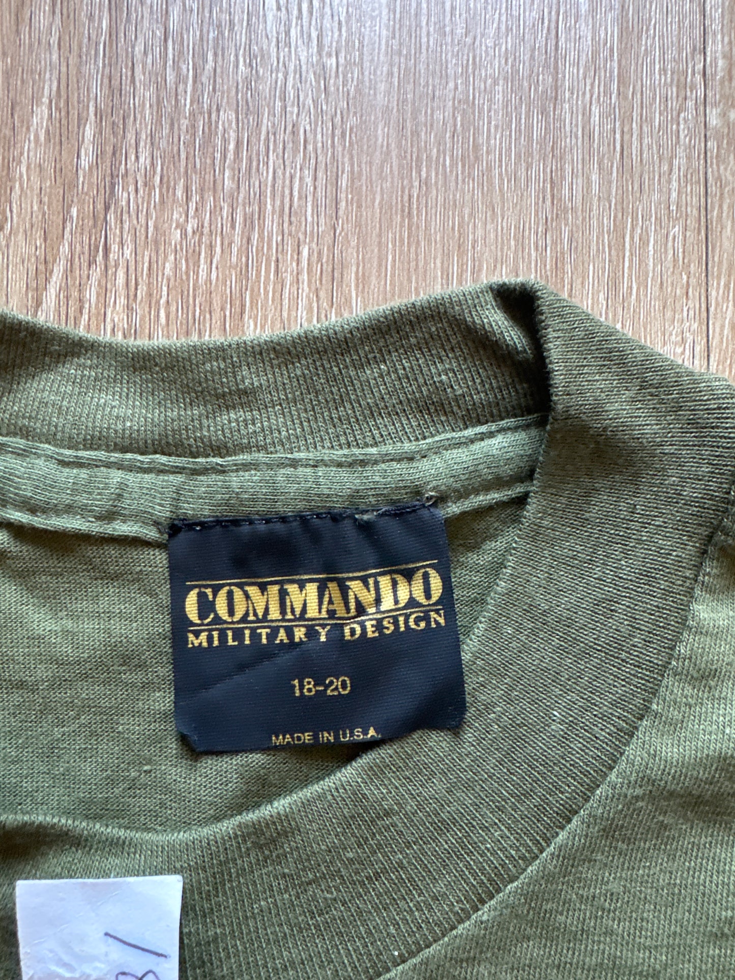Vintage 1984 Youth Commando Military Design U.S. Army Fatigue Olive Green Tee