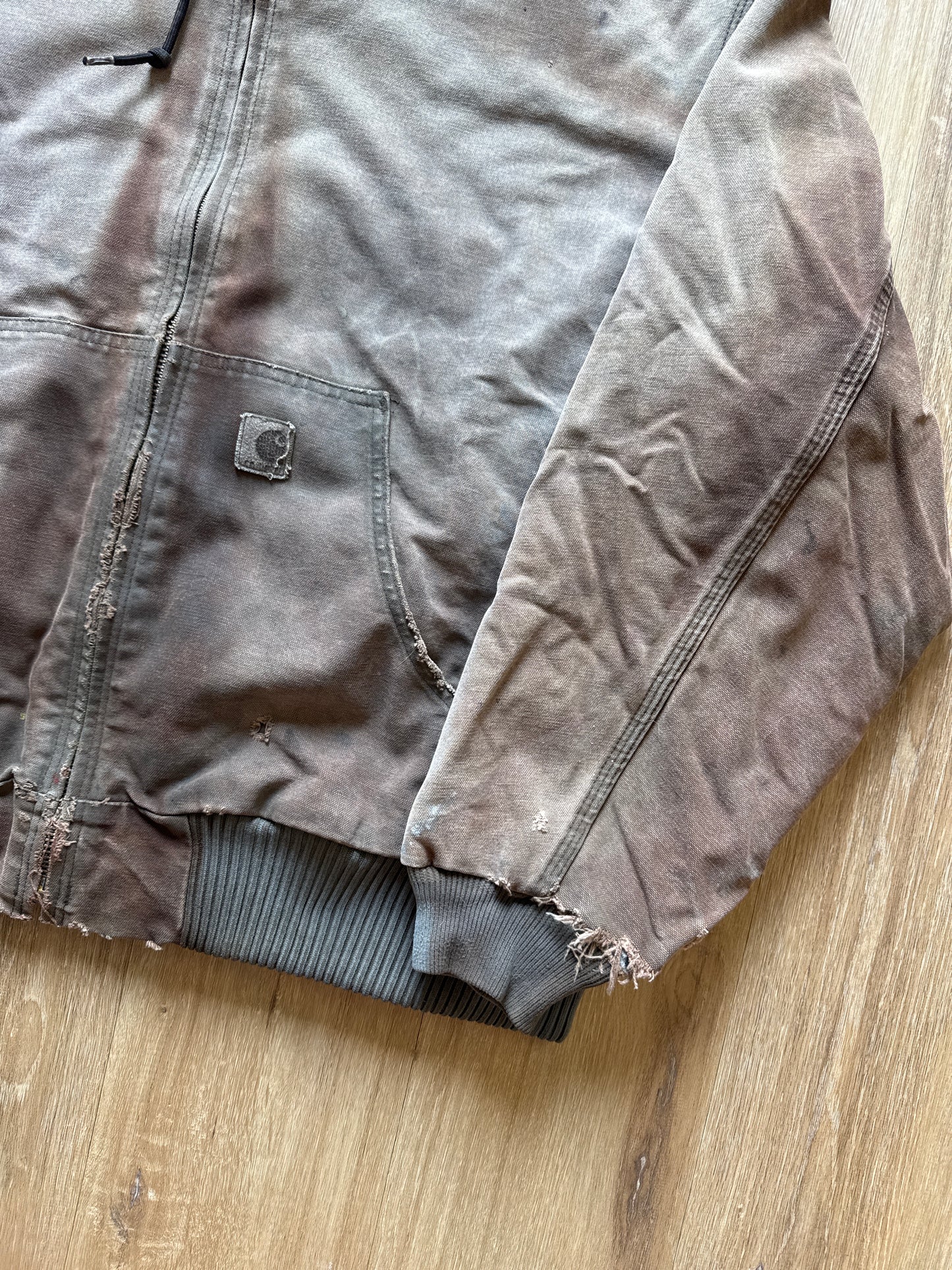 Vintage Carhartt Sunfaded Distressed Brown Hooded Zip Up Jacket