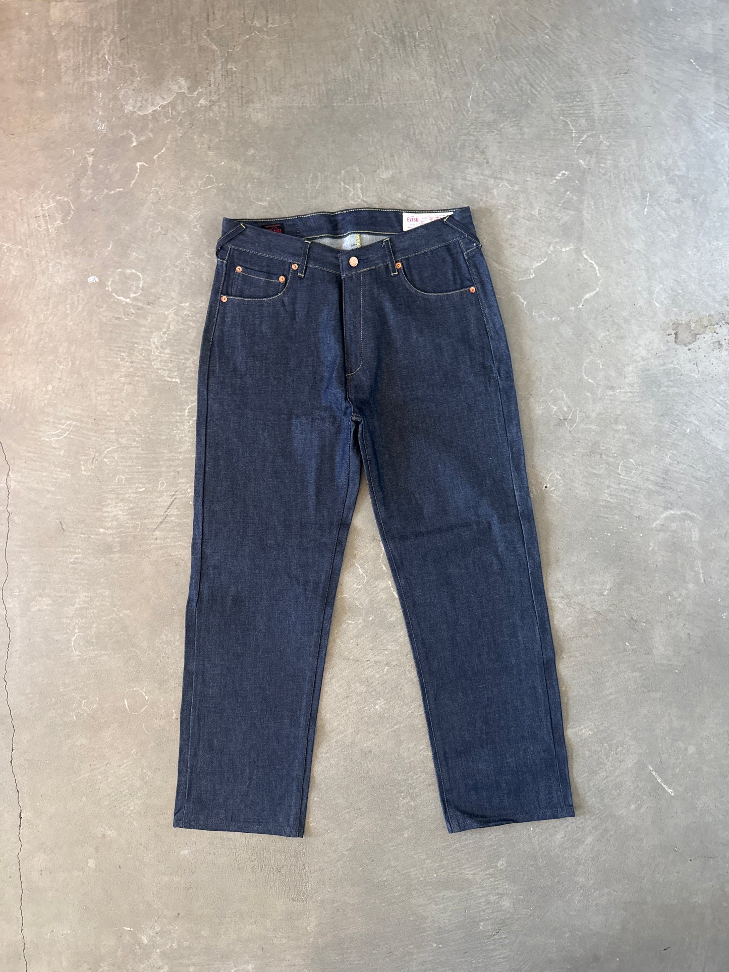 Evisu Embroidered Japanese Yellow Dog Art Salvage Denim Jeans