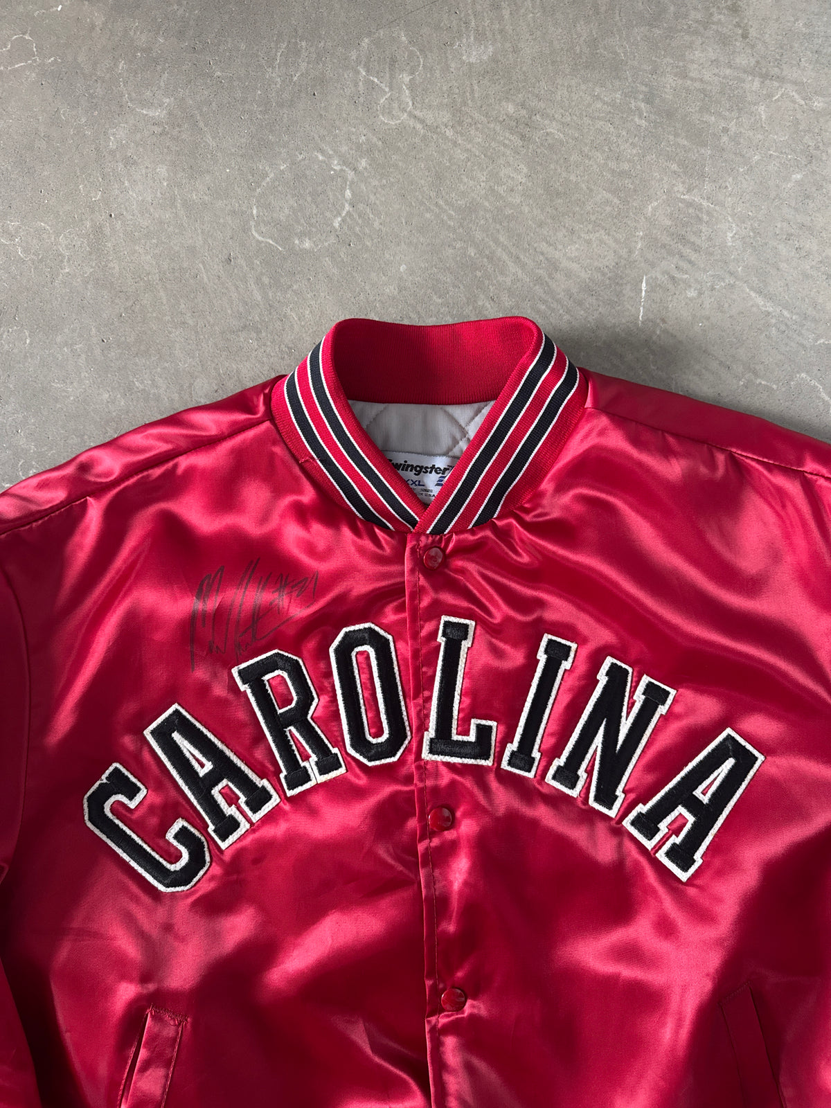 Vintage 90s University Of South Carolina Gamecocks Signed By Marcus Lattimore Satin Bomber Jacket