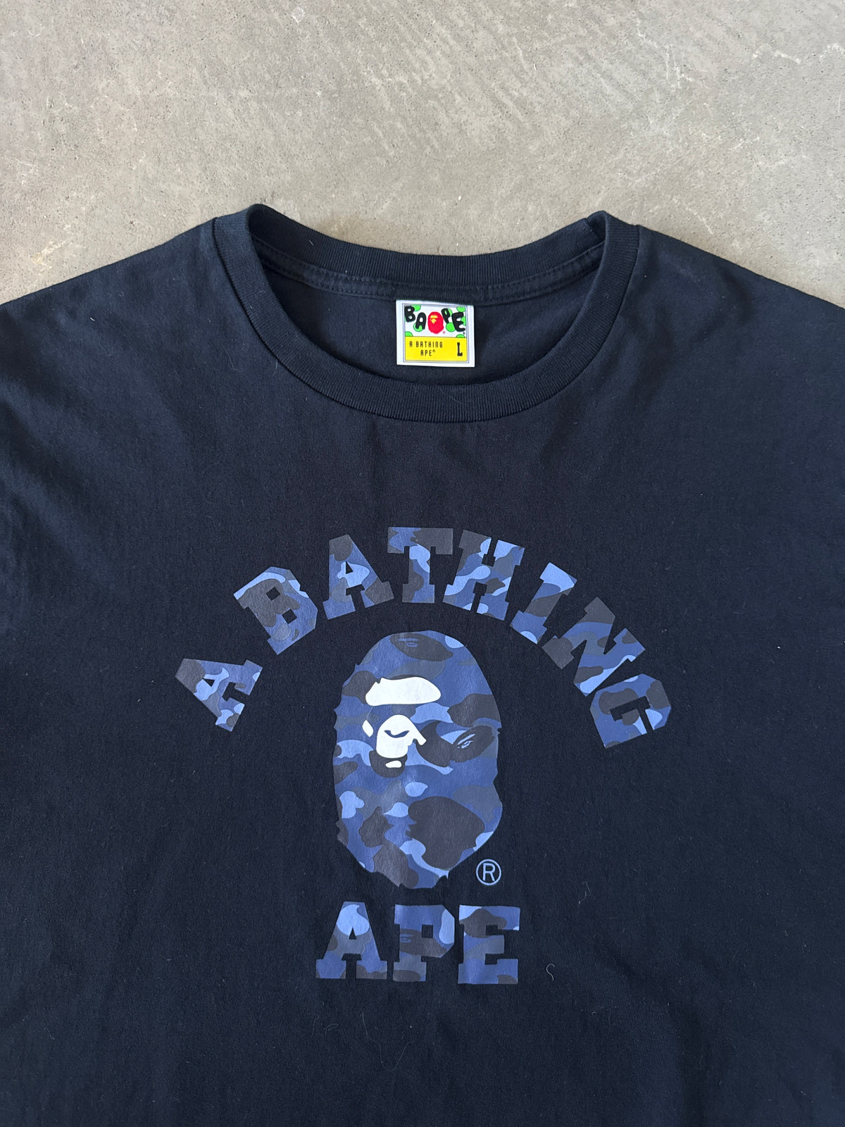 A Bathing Ape Bape Blue Camo College Logo Tee
