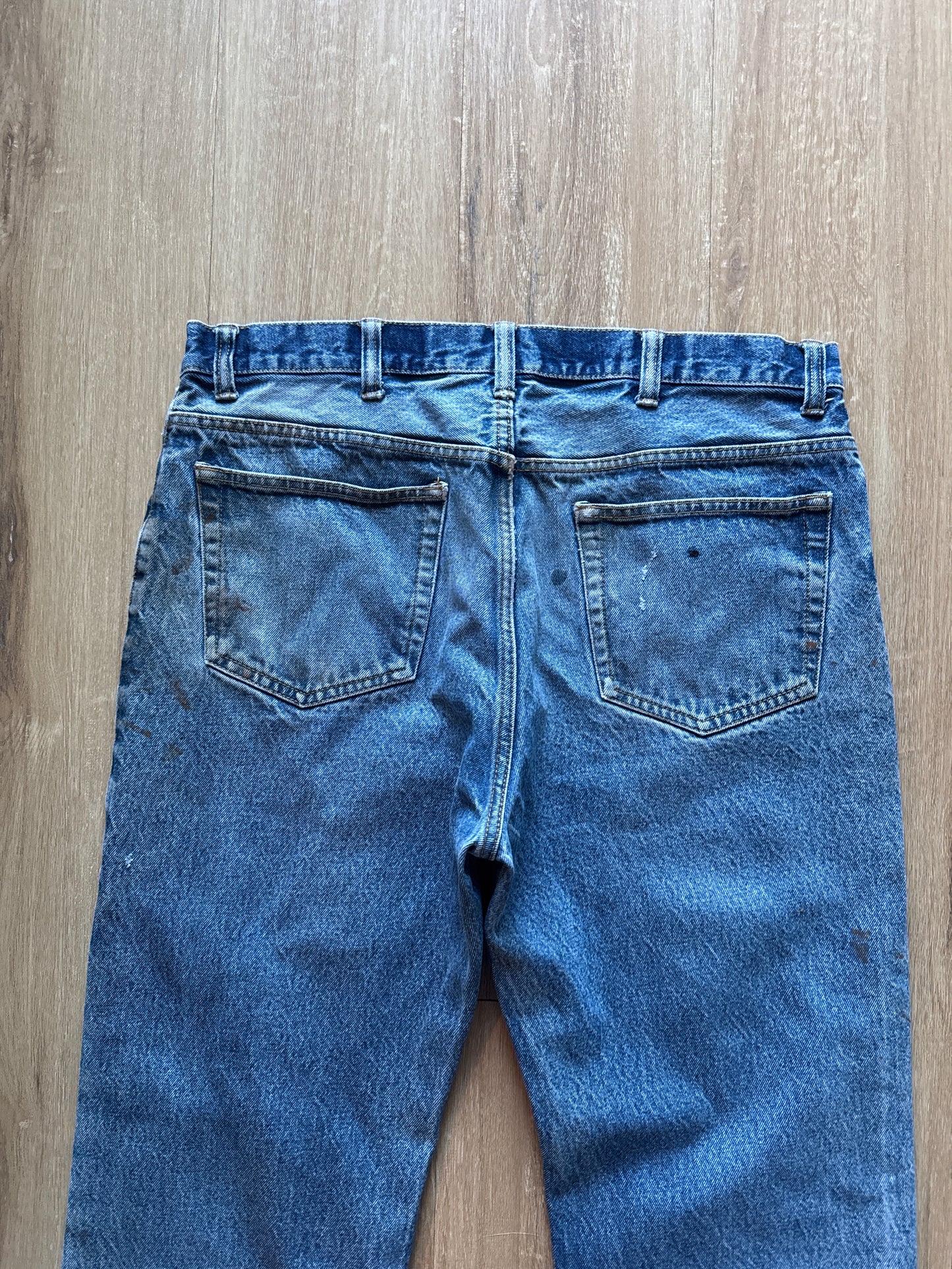 Vintage Distressed Paint Splatter Blue Denim Jeans