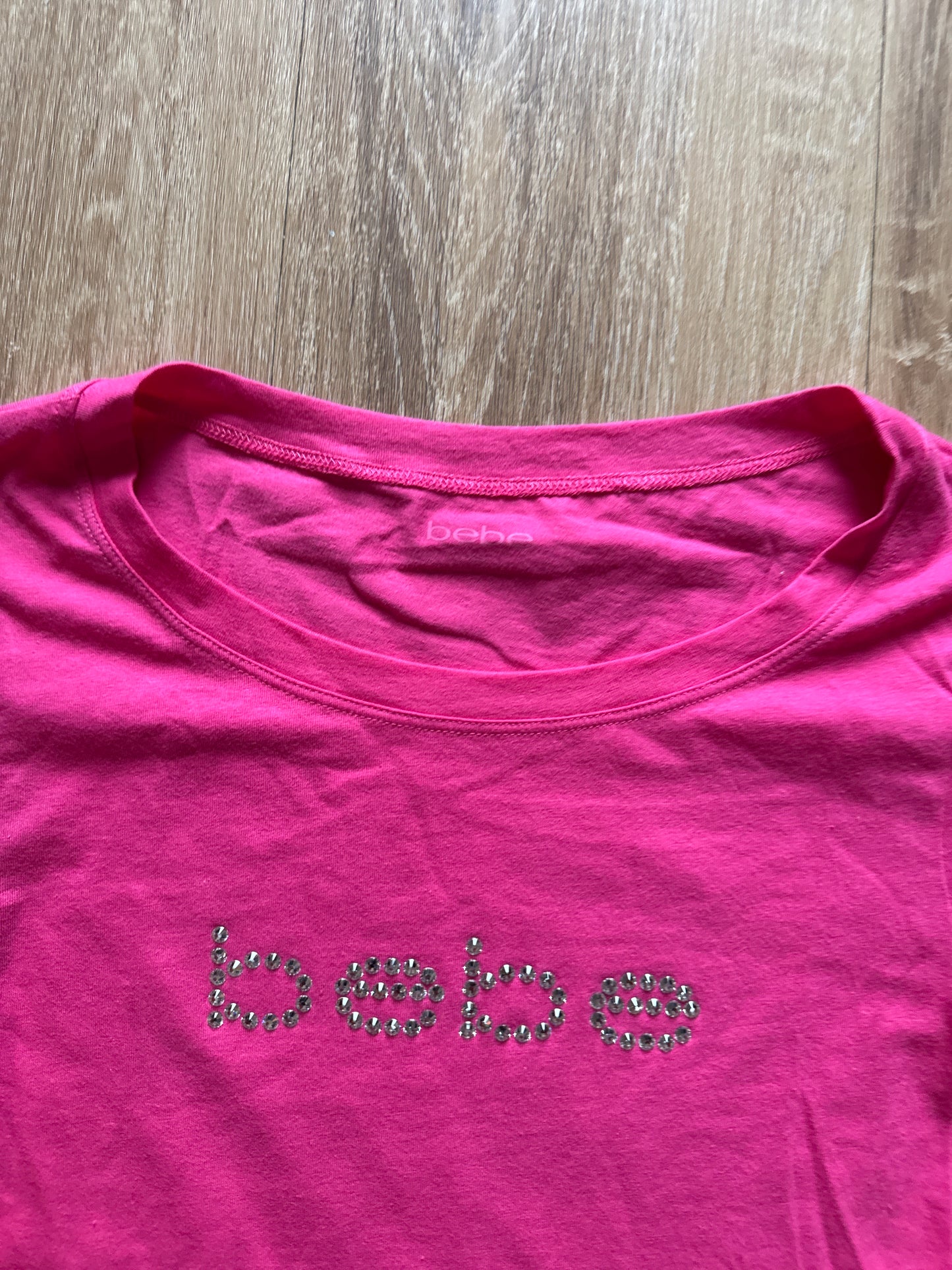 Y2K Women’s Bebe Bedazzled Logo Pink Tee
