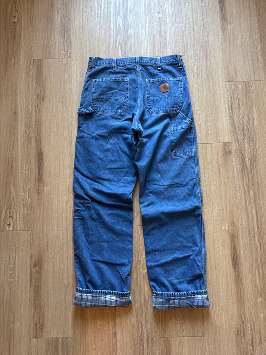 Vintage Carhartt Flannel Lined Blue Denim Pants