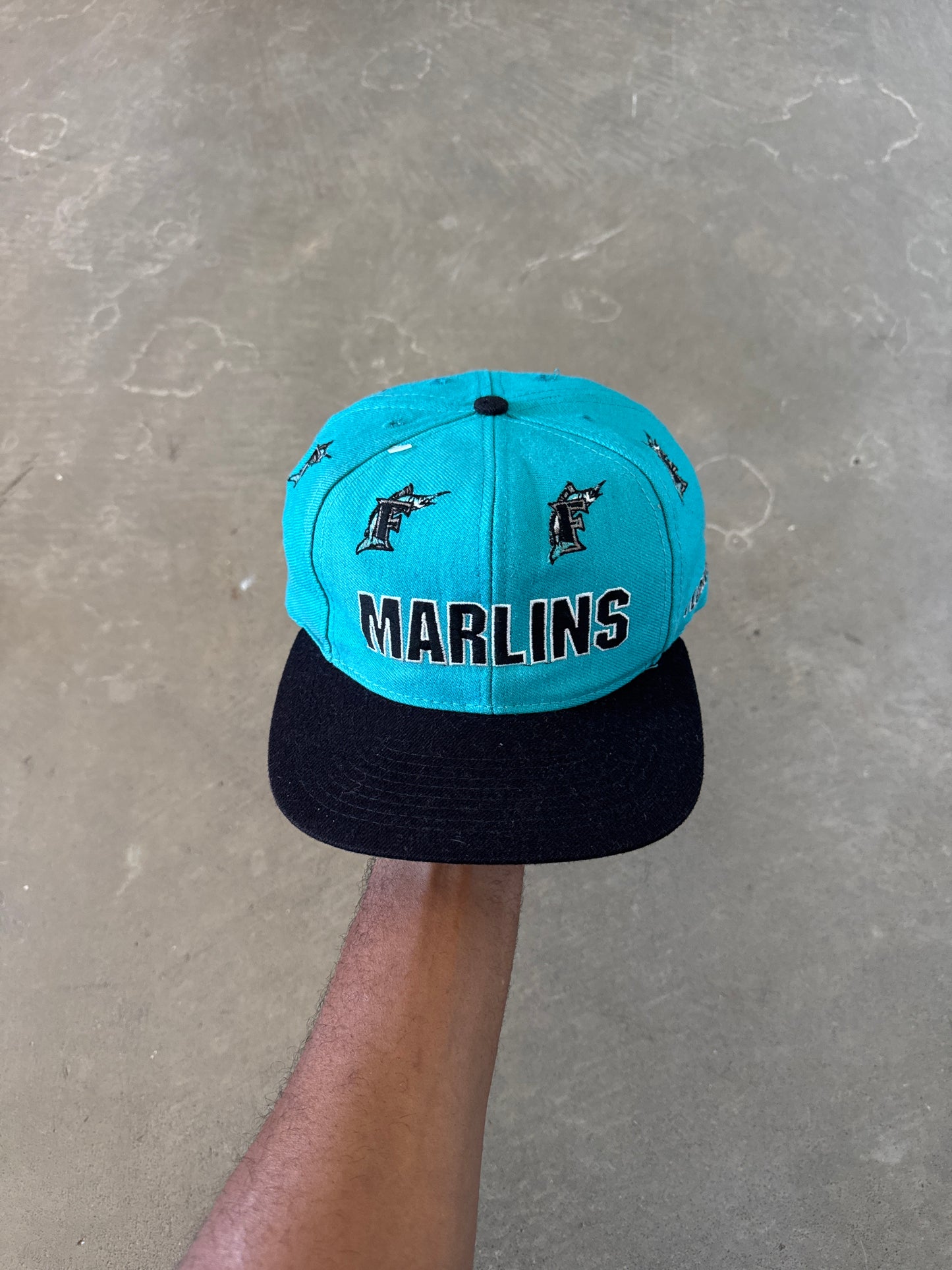 Vintage 90s Signature Sportswear Florida Marlins Snapback Hat