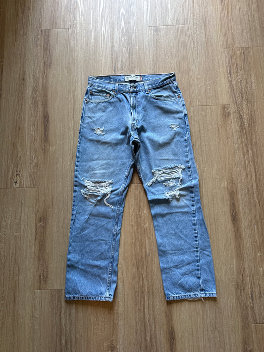 Levi’s 505 Regular Fit Distressed Light Washed Blue Denim Jeans