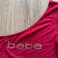 Y2K Women’s Bebe Bedazzled Off The Shoulder Red Logo Longsleeve Tee