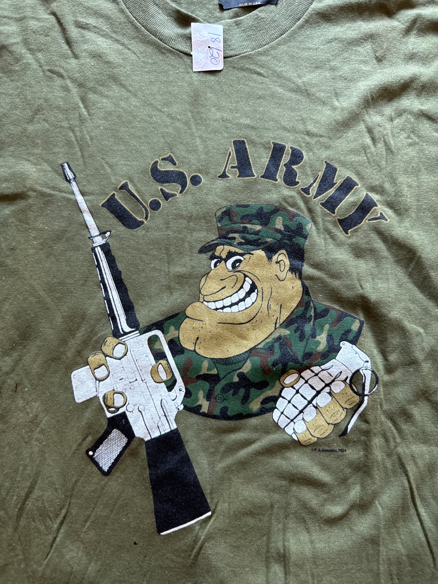 Vintage 1984 Youth Commando Military Design U.S. Army Fatigue Olive Green Tee