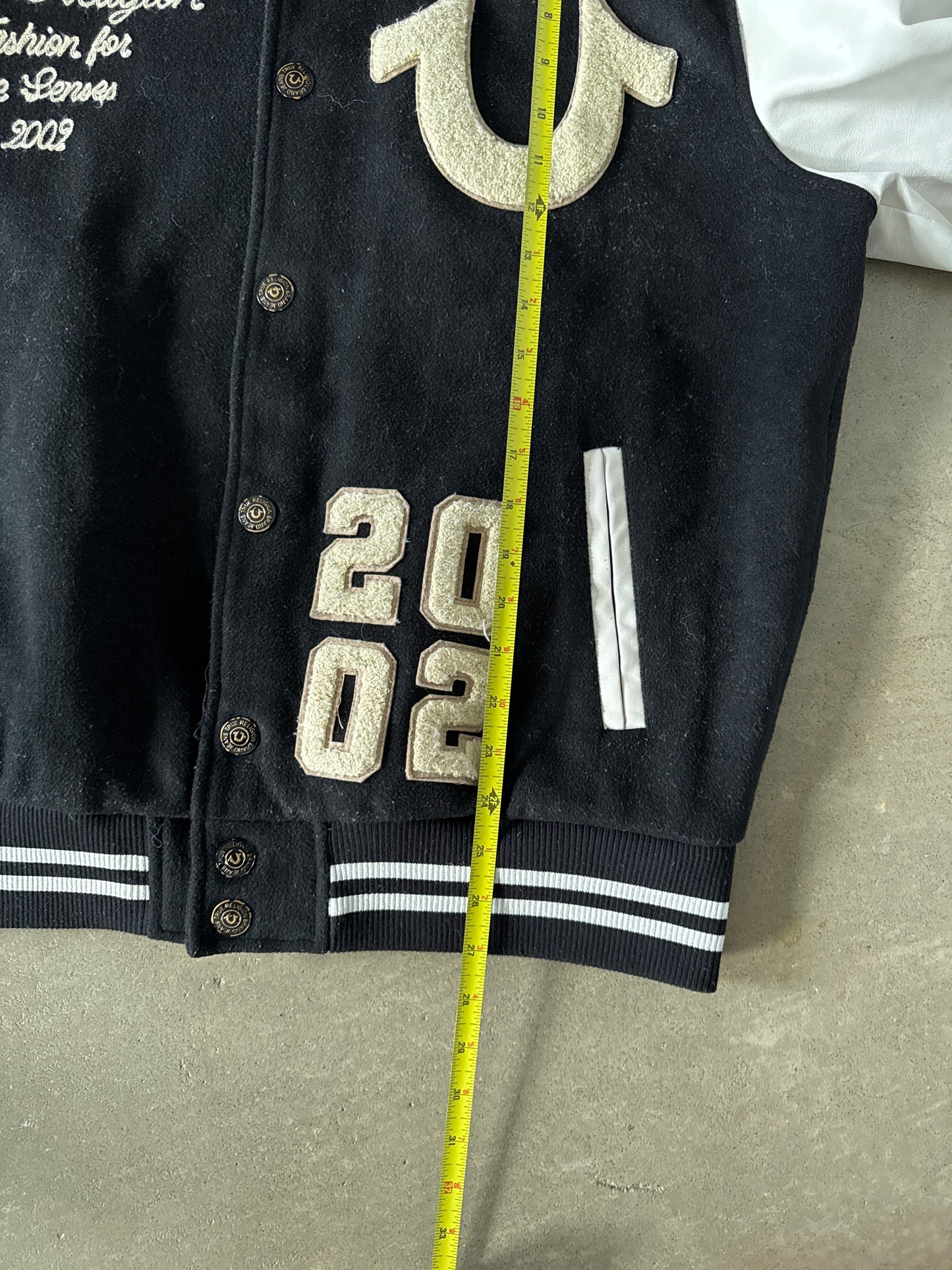 True Religion Black Patch Logo Wool Blend Bomber Jacket