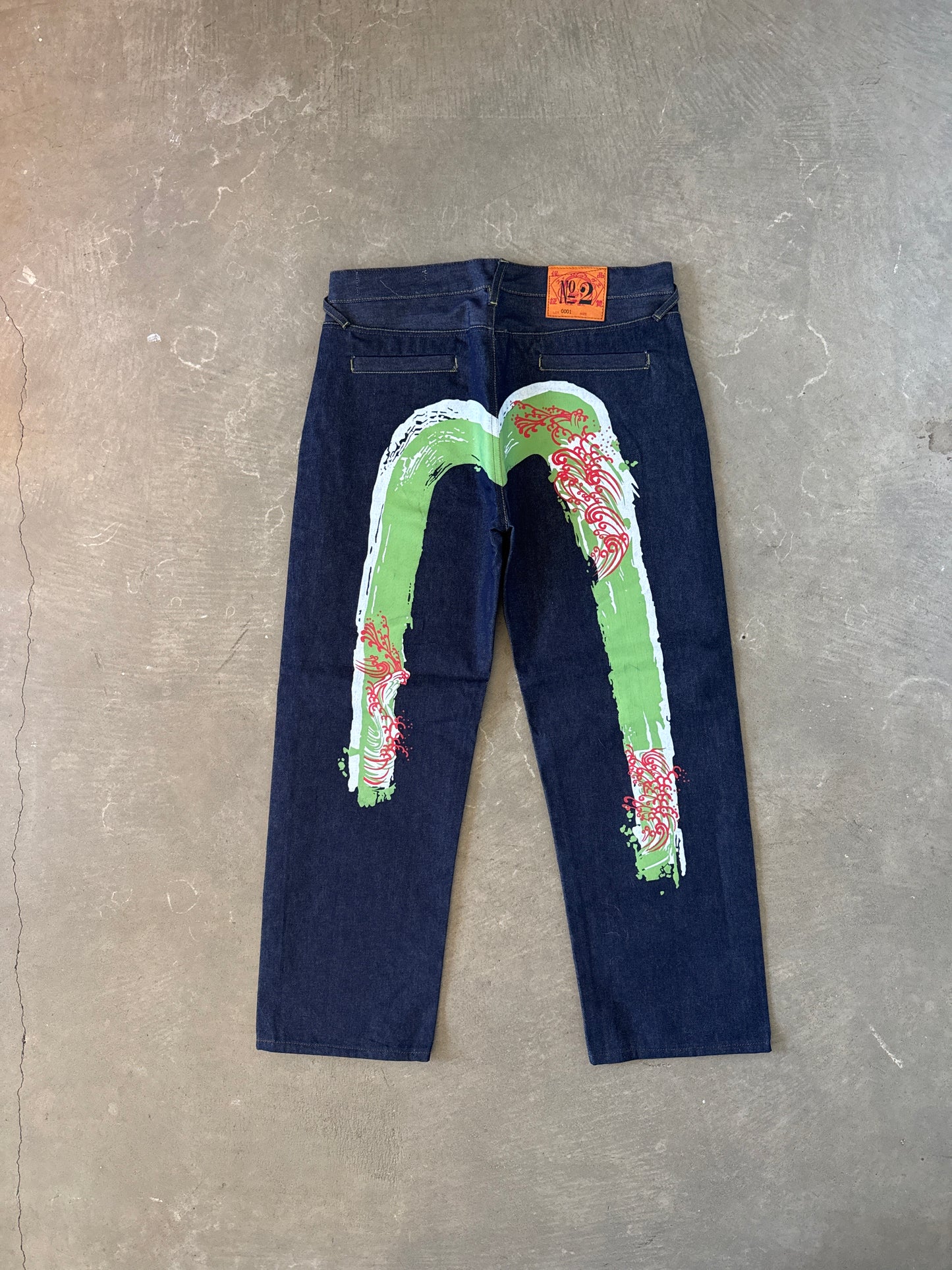 Evisu Embroidered Japanese Wave Art Salvage Denim Jeans