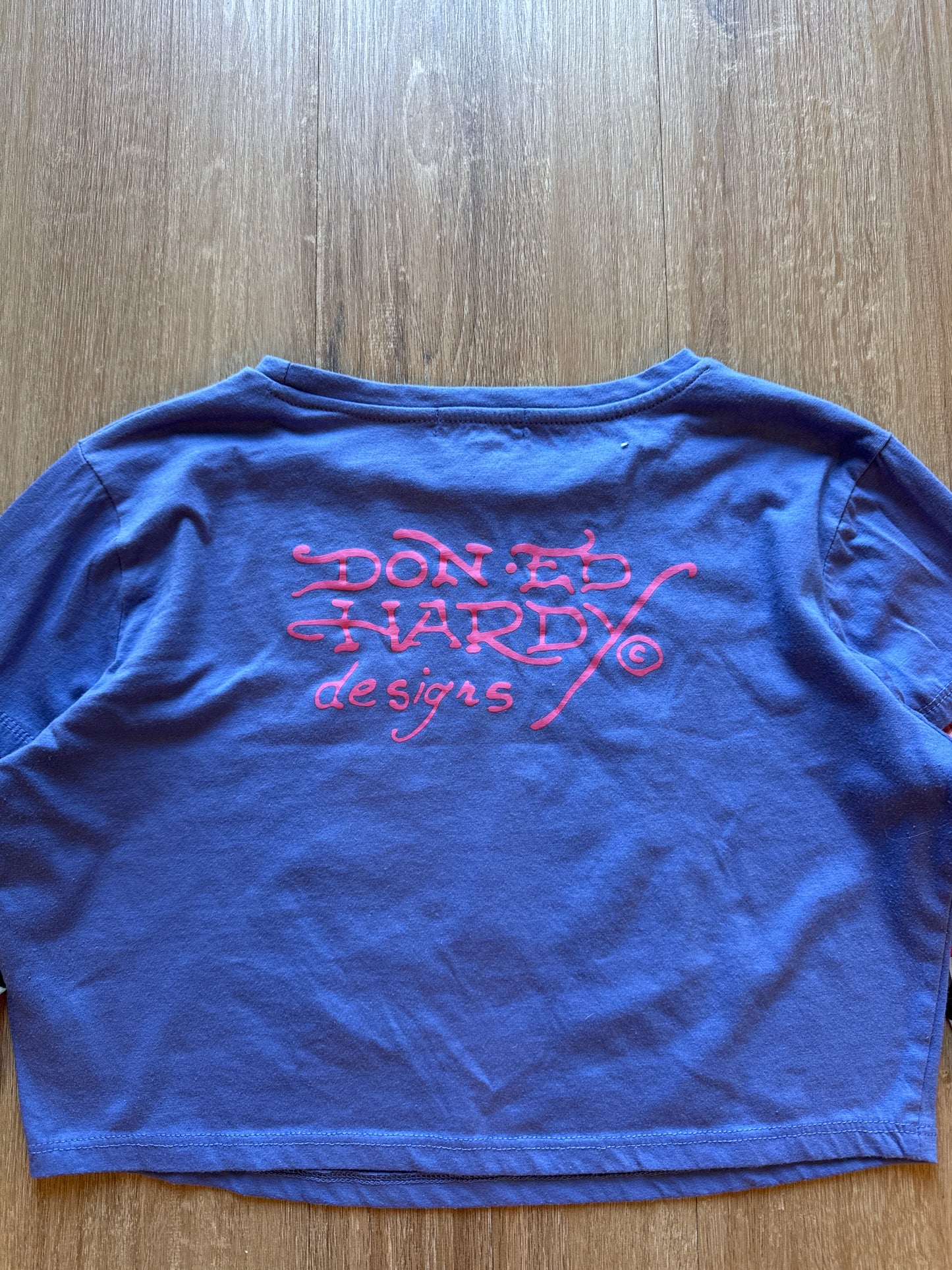 Ed Hardy Swallow 2fer Midnight Long Sleeve Crop Tee