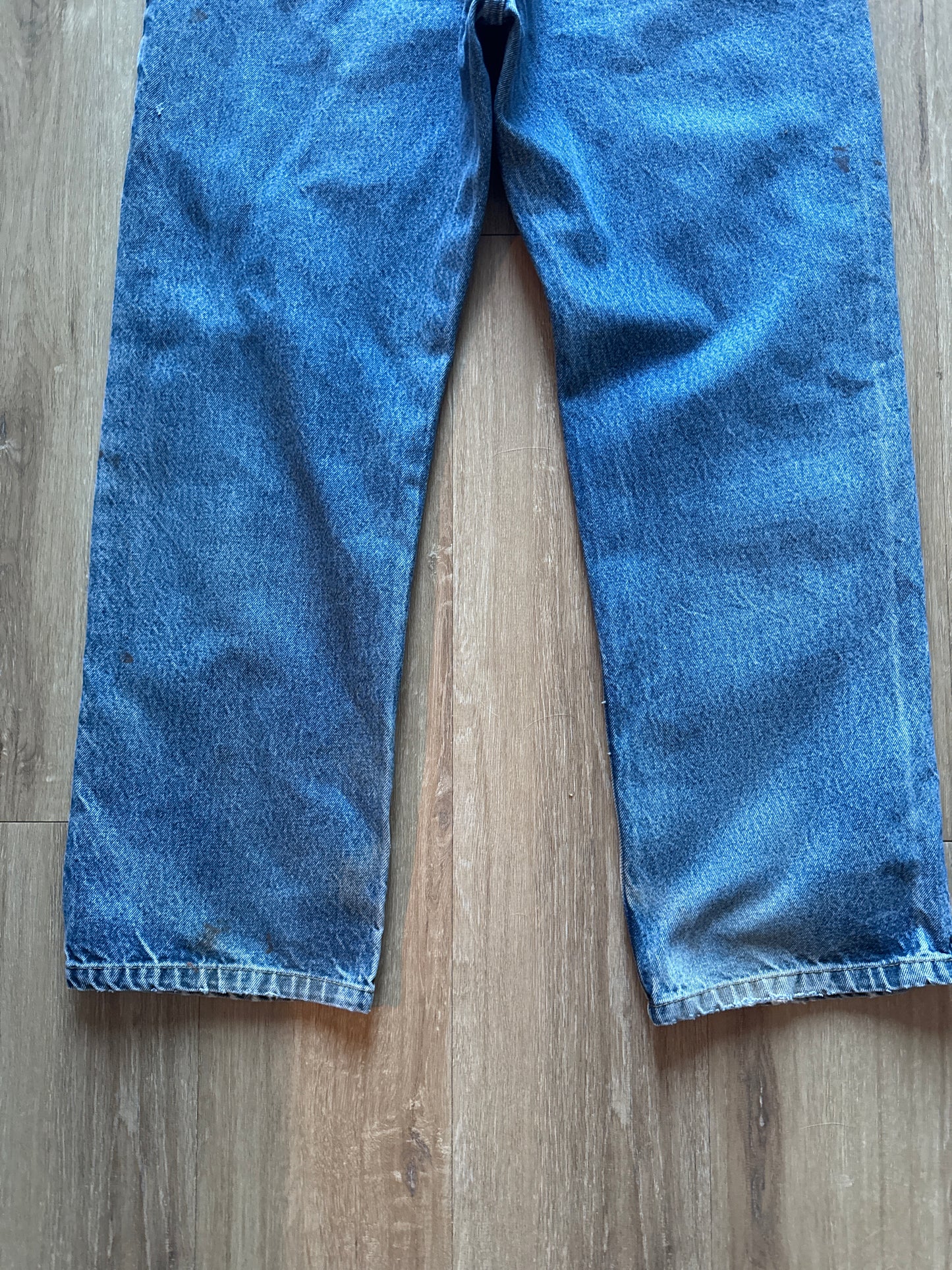 Vintage Distressed Paint Splatter Blue Denim Jeans