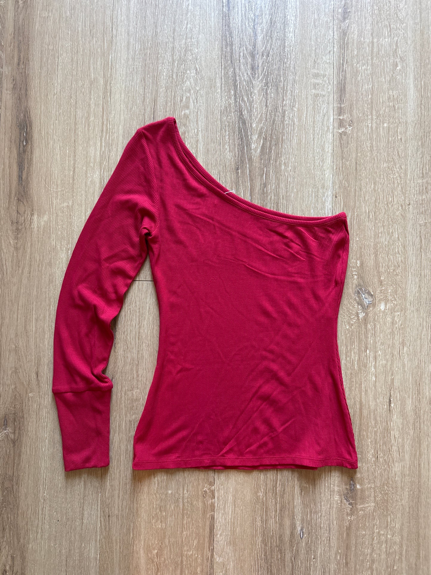 Y2K Women’s Bebe Bedazzled Off The Shoulder Red Logo Longsleeve Tee