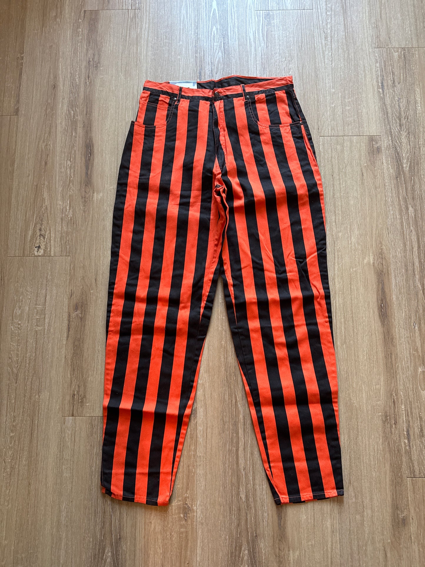 Vintage 90s Zip Code Jeanswear Funky Will Smith Fresh Prince Of Bel-Air Stripe Orange Black Pants