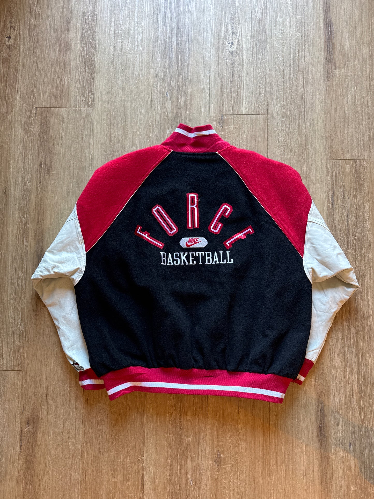 Vintage 90s Nike Force Basketball Snap Button Letterman Varsity