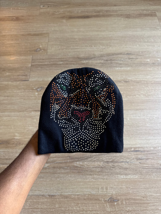 Vintage Y2K Tiger Bedazzled Skully Beanie Hat