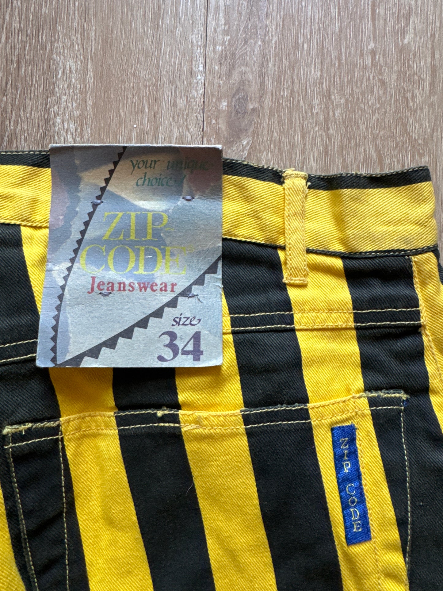 Vintage 90s Zip Code Jeanswear Funky Will Smith Fresh Prince Of Bel-Air Stripe Yellow Black Pants