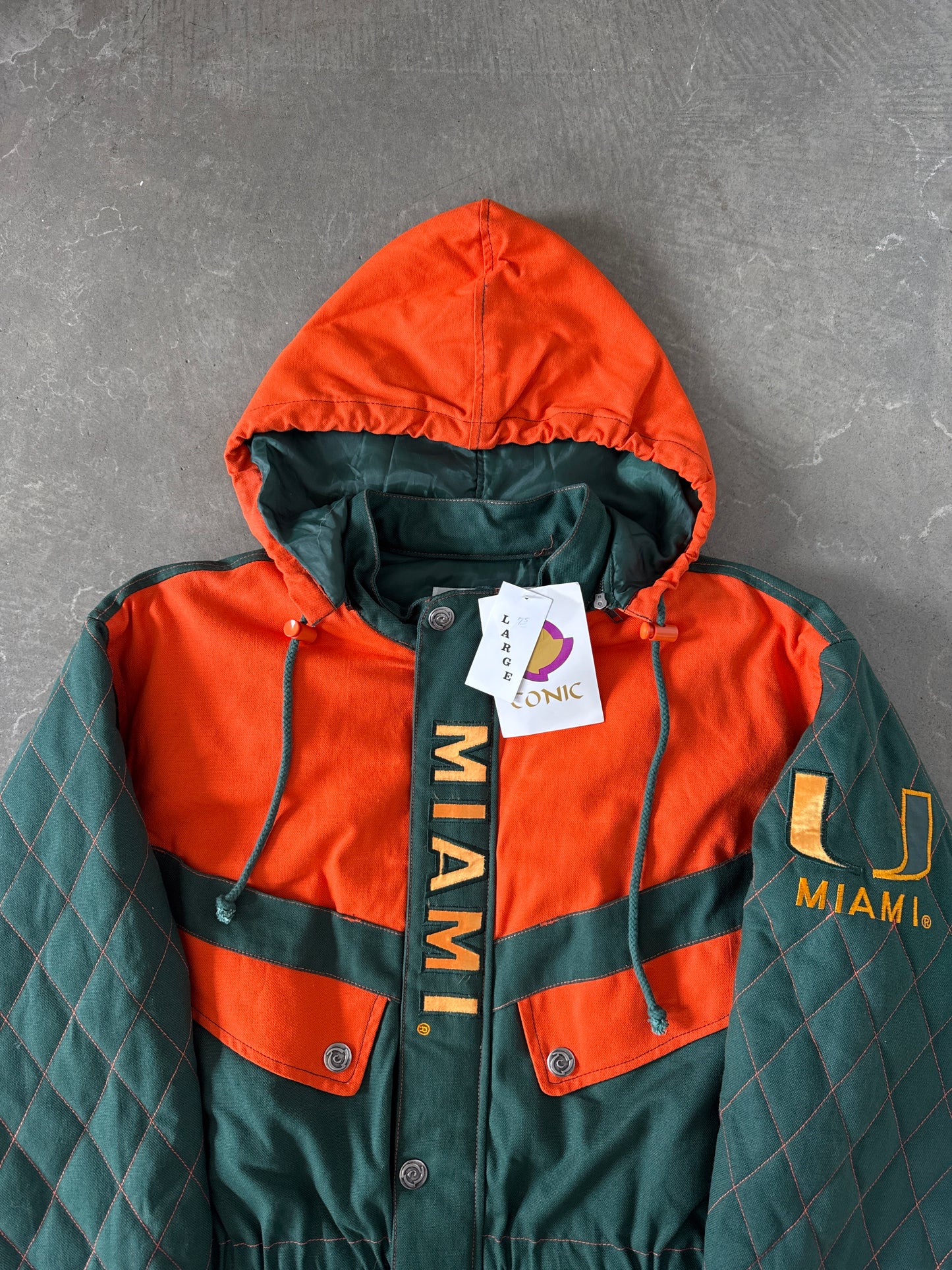 Vintage 90s University Of Miami Hurricanes Stadium Long Coat Jacket