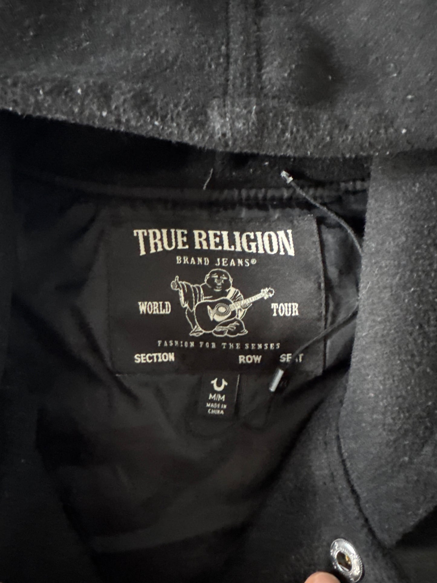 True Religion Black Patch Logo Wool Blend Bomber Jacket