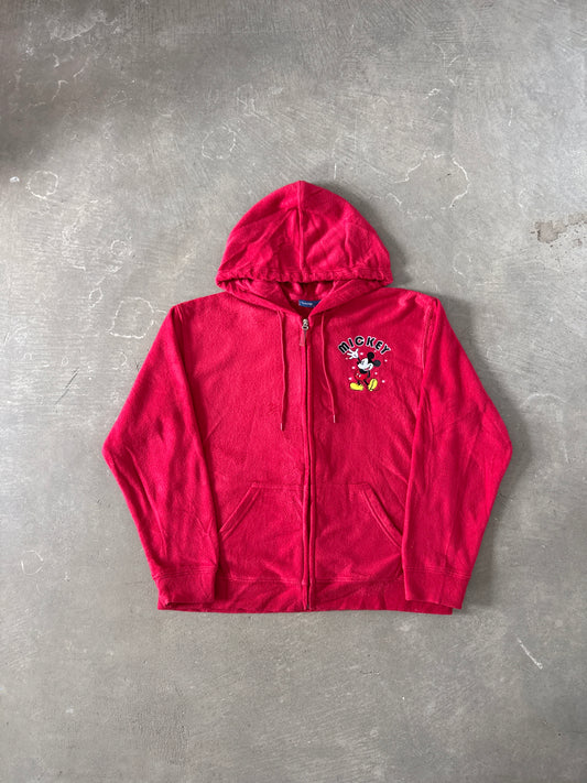 Vintage Disney Mickey Mouse Fleece Embroidered Hooded Zip Up