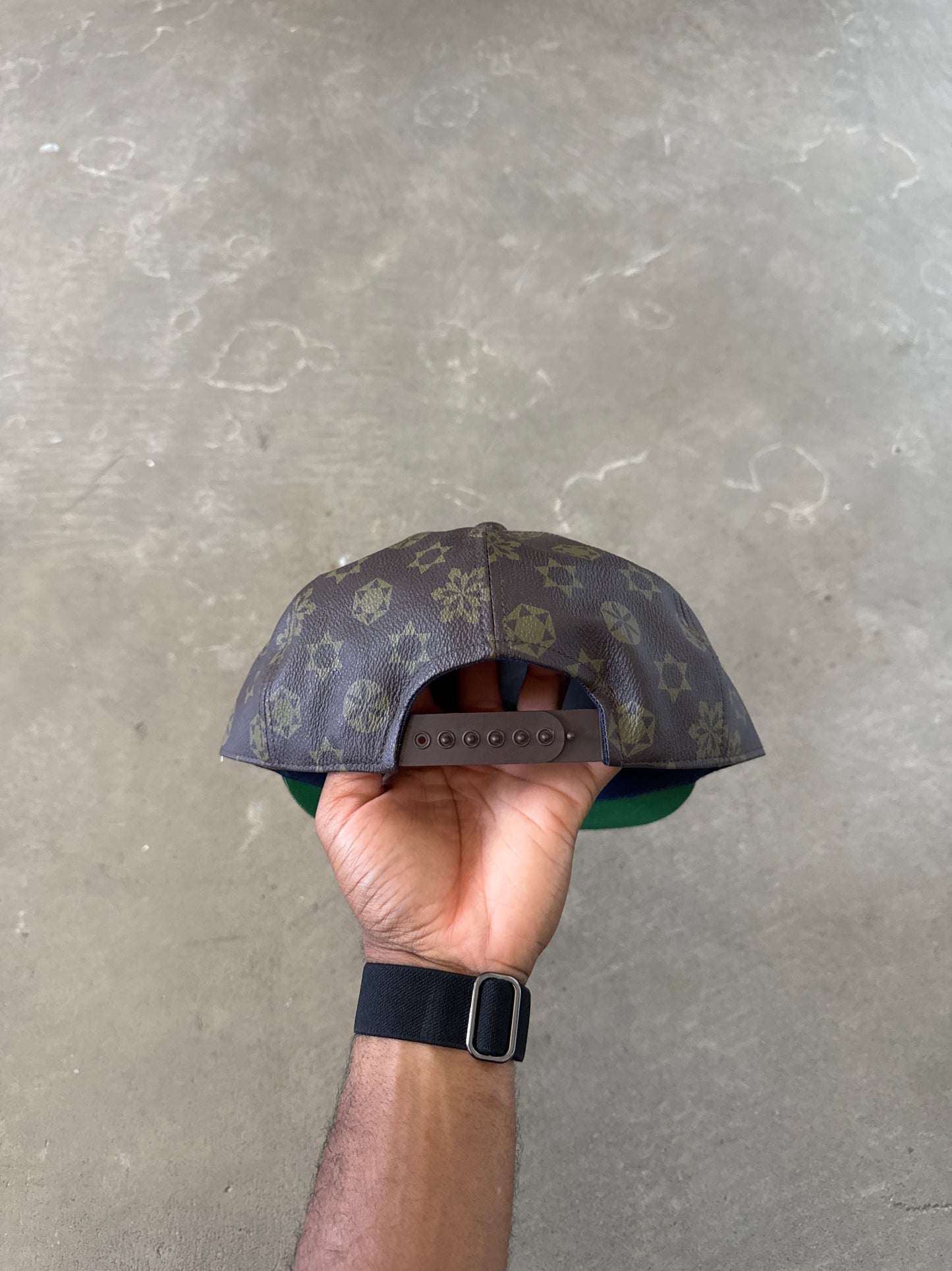 Vintage 90s Monogram Leather Designer Snap Back Hat