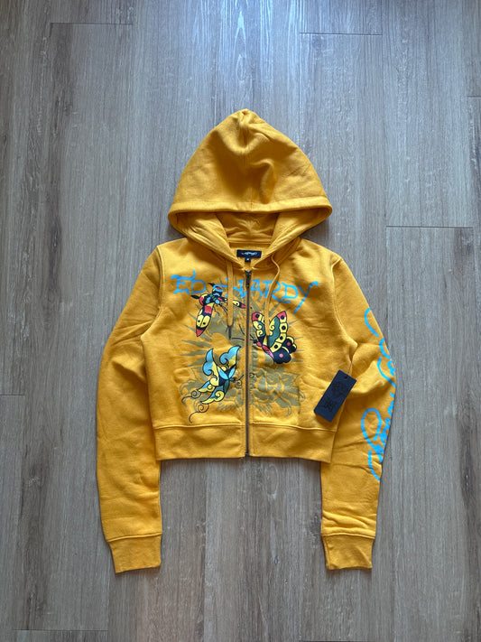 Ed Hardy Women’s Marigold Butterflies Cropped Full Zip Hoodie