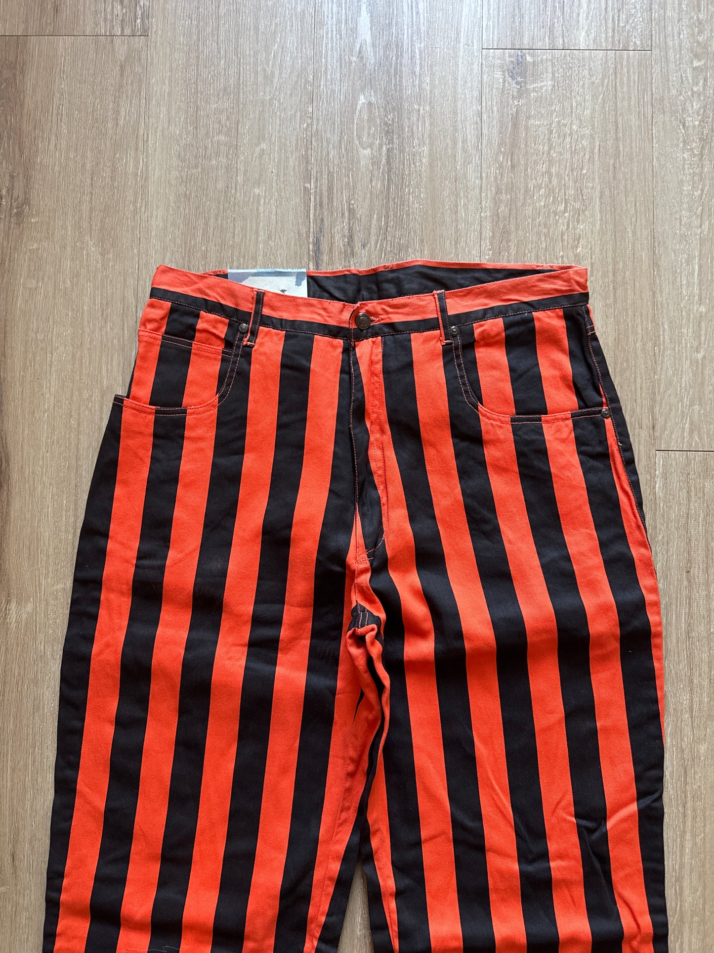 Vintage 90s Zip Code Jeanswear Funky Will Smith Fresh Prince Of Bel-Air Stripe Orange Black Pants