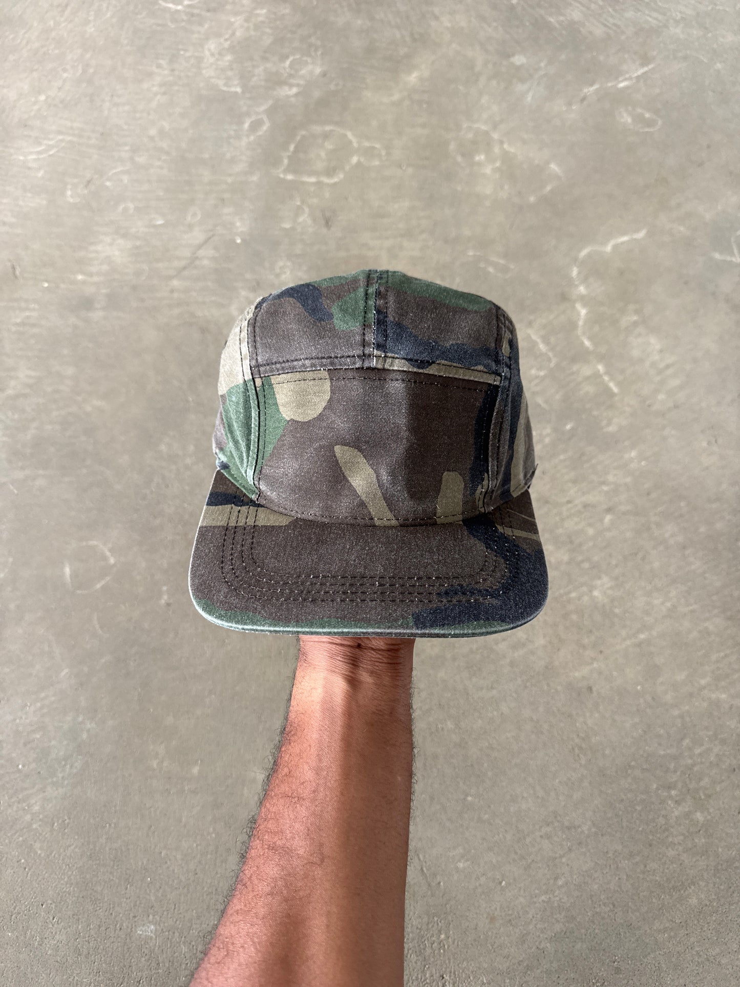 Vintage Military Camo 5-Panel Leather Strapback Hat