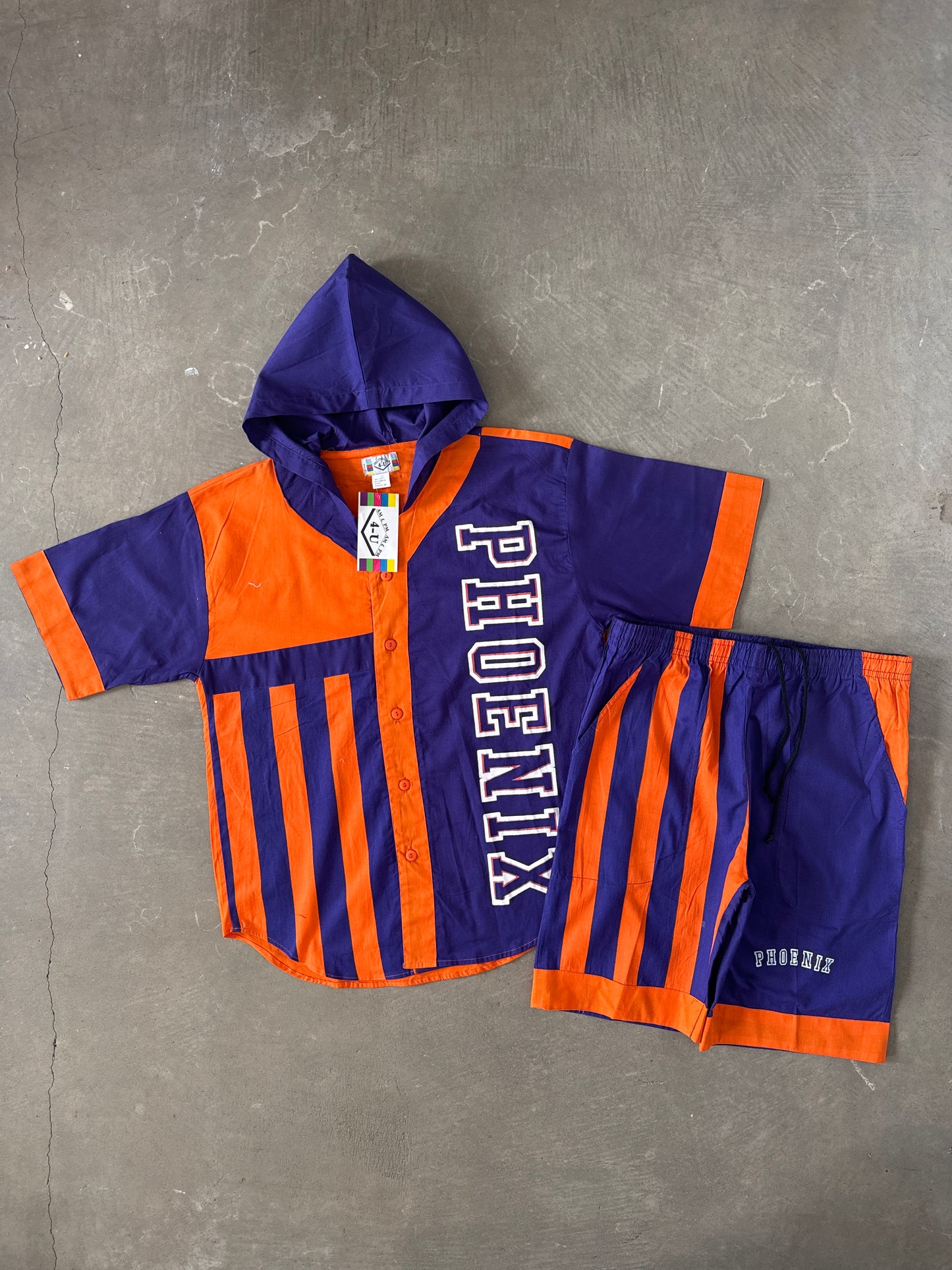Vintage 90s Phoenix Suns Striped Hooded Tee Shorts Set
