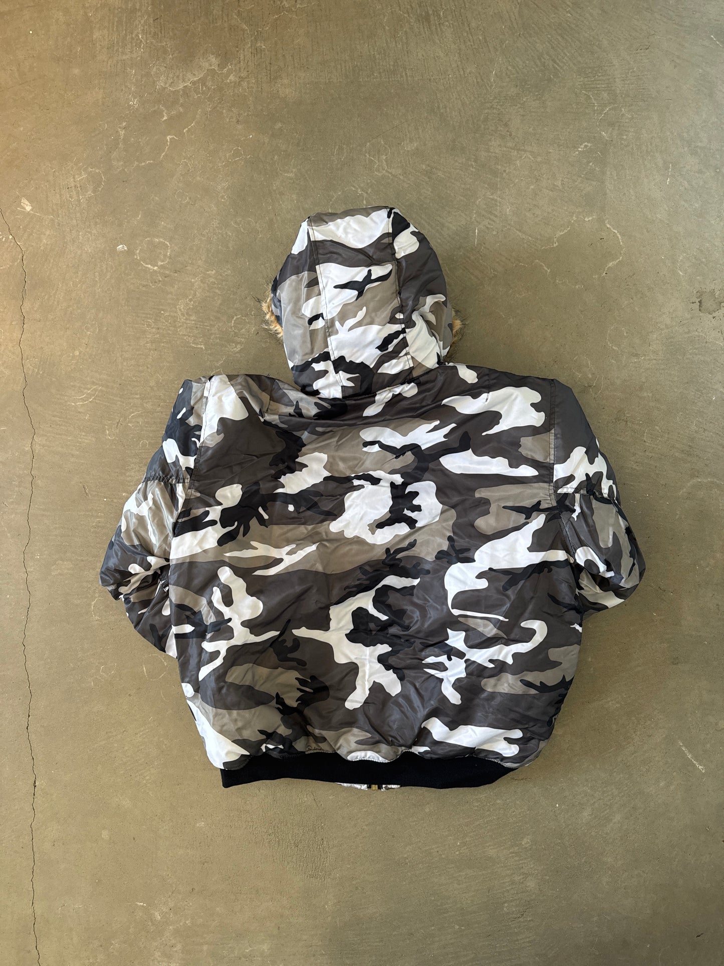 Vintage Nova Snow Camo Flight Bomber Fur Hooded Jacket