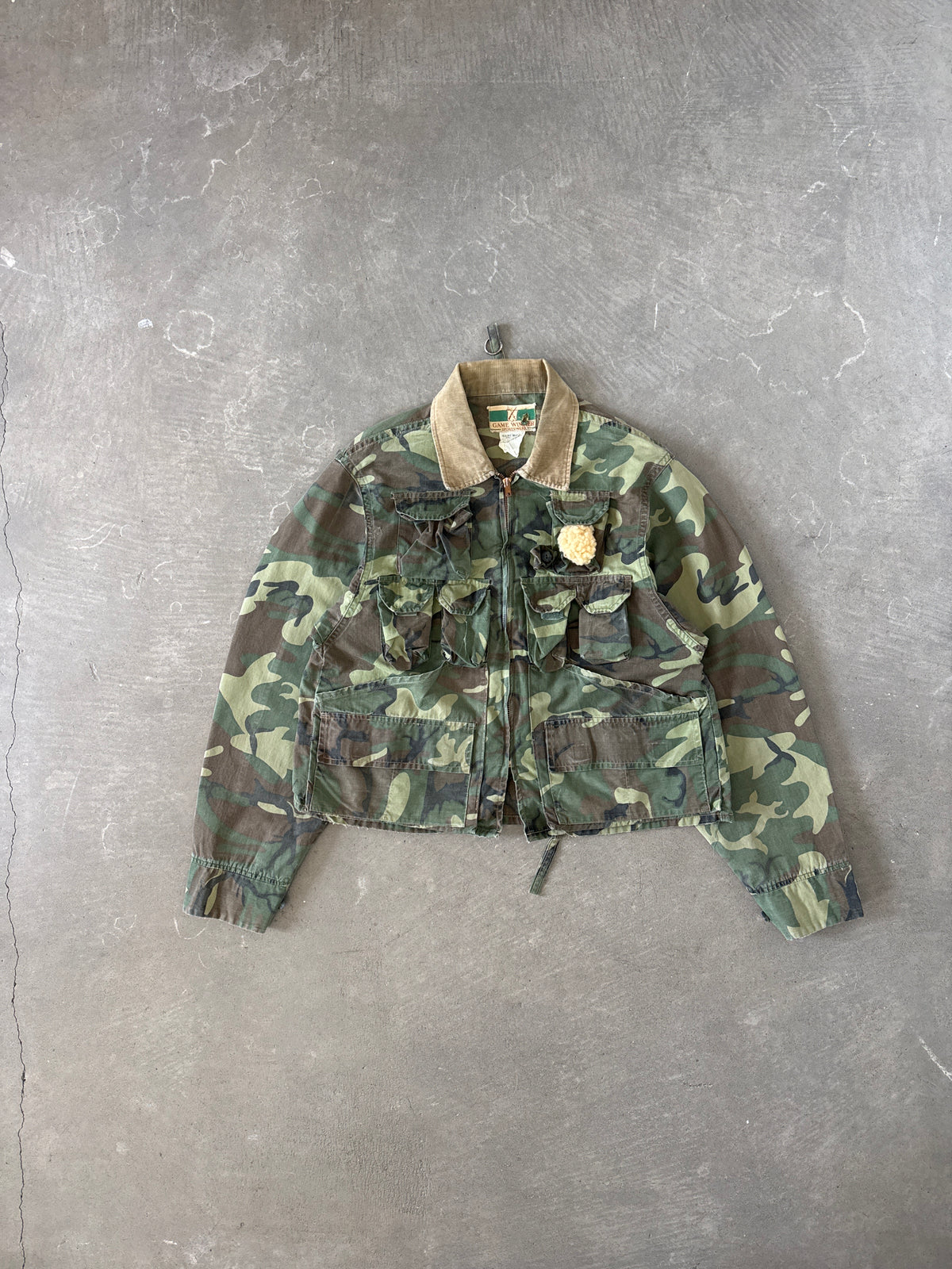 Vintage Game Winner Military Camo Cropped Multi Pocket Hunting Jacket