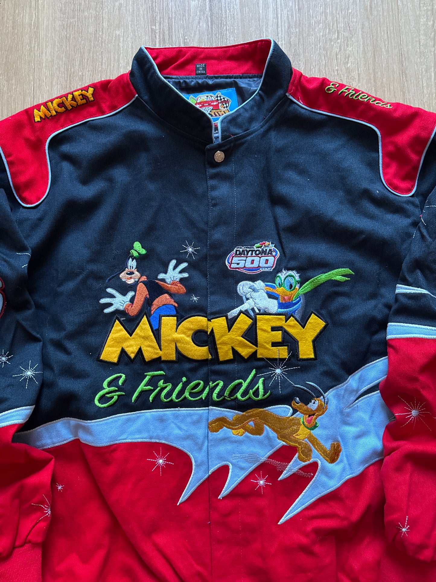 Vintage 2006 JH Design Jeff Hamilton Nascar Daytona 500 Mickey Mouse & Friends Varsity Jacket