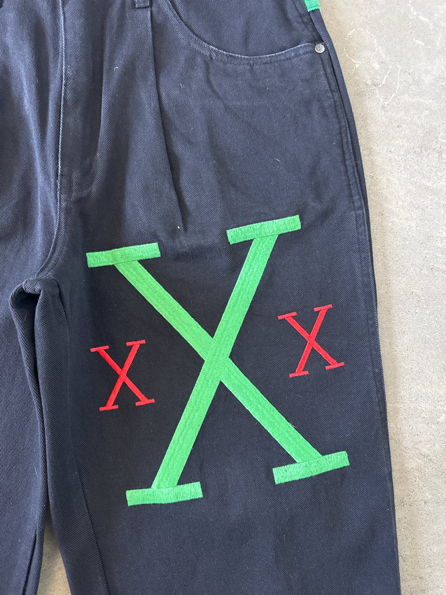 Vintage 90s Exhaust Malcolm X Embroidered Black Denim Shorts