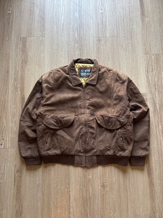 Vintage U2 Wear Me Out Brown Suede Bomber Jacket