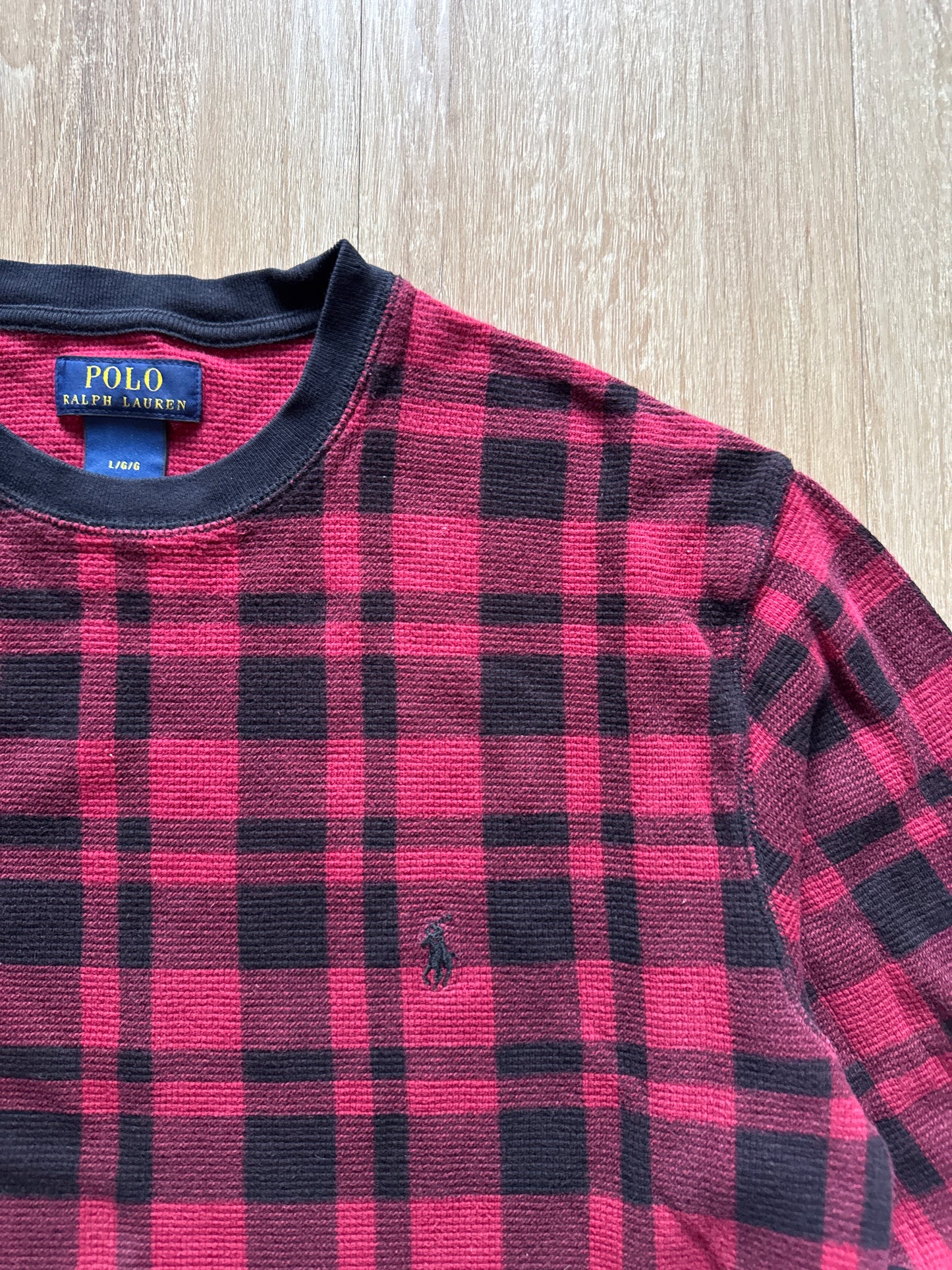 Polo Ralph Lauren Youth Plaid Red Black Thermal Long Sleeve