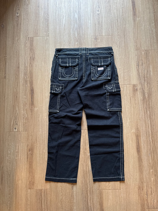 True Religion Black Rip Stop Cargo Pants