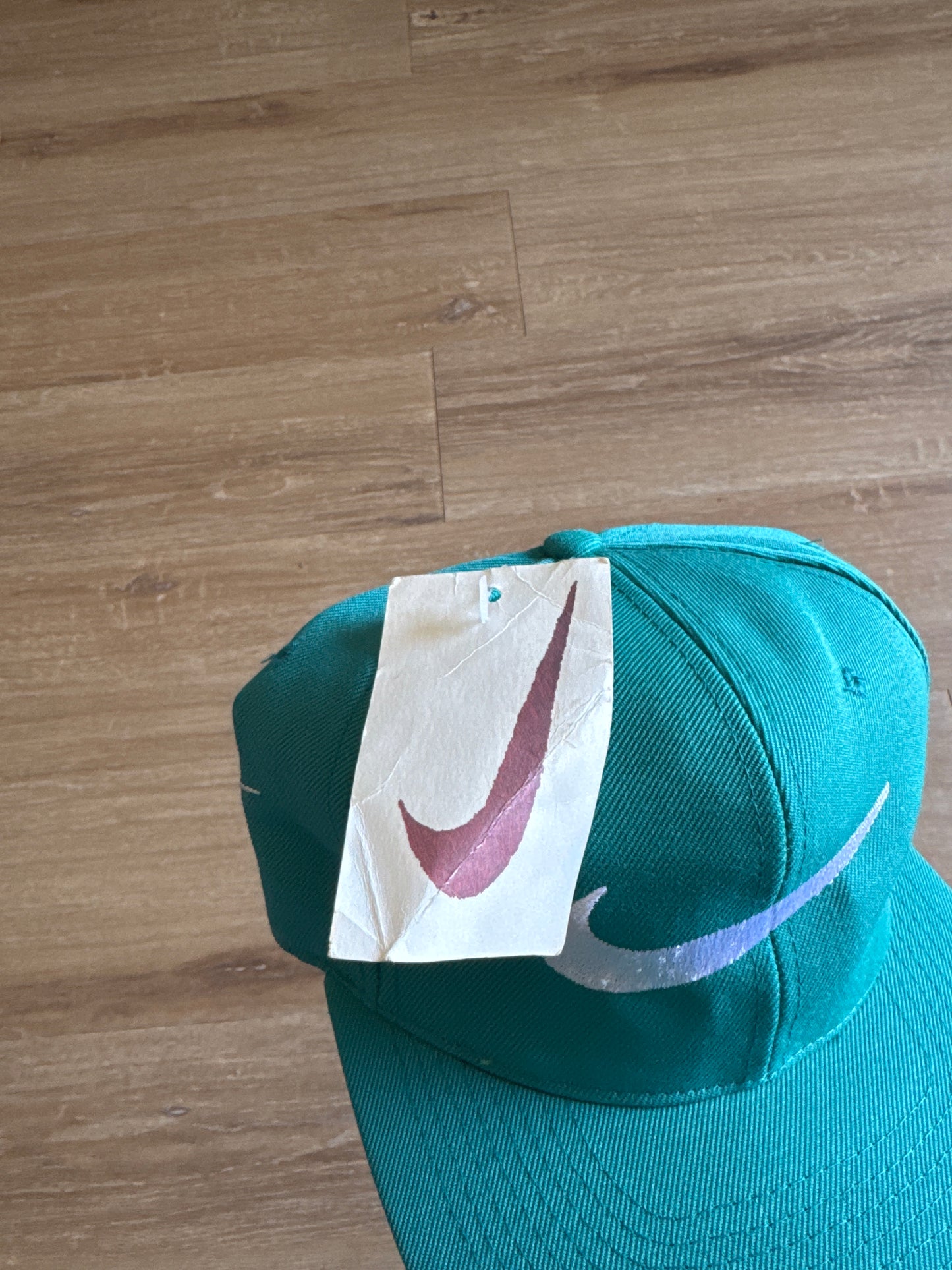 Vintage 90s Nike Logo Teal Elastic Fitted Hat