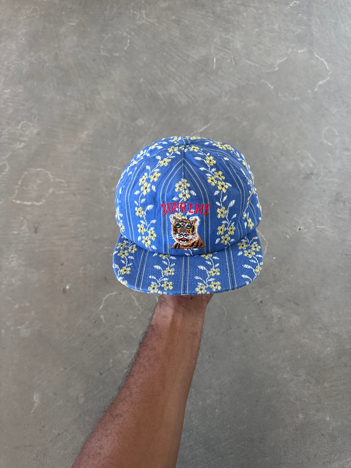Supreme Flower Jacquard 5-Panel Blue Snapback Hat