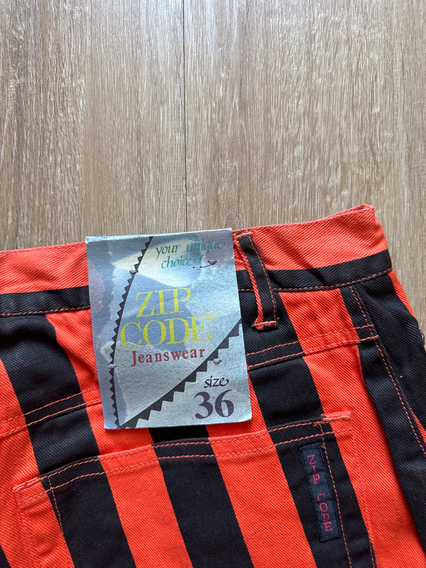 Vintage 90s Zip Code Jeanswear Funky Will Smith Fresh Prince Of Bel-Air Stripe Orange Black Pants
