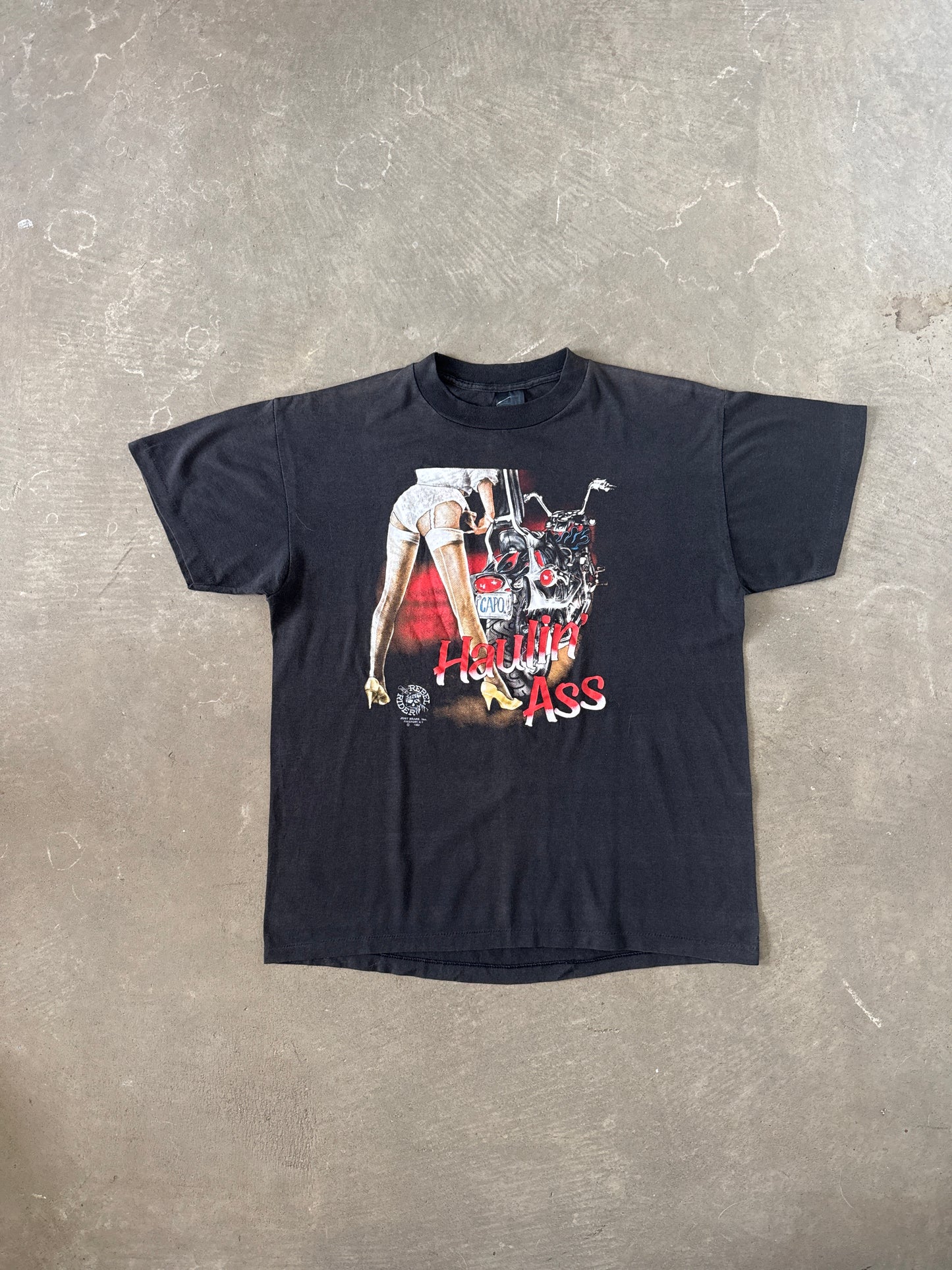 Vintage 1990 3D Emblem Rebel Rider Haulin Motorcycle Tee